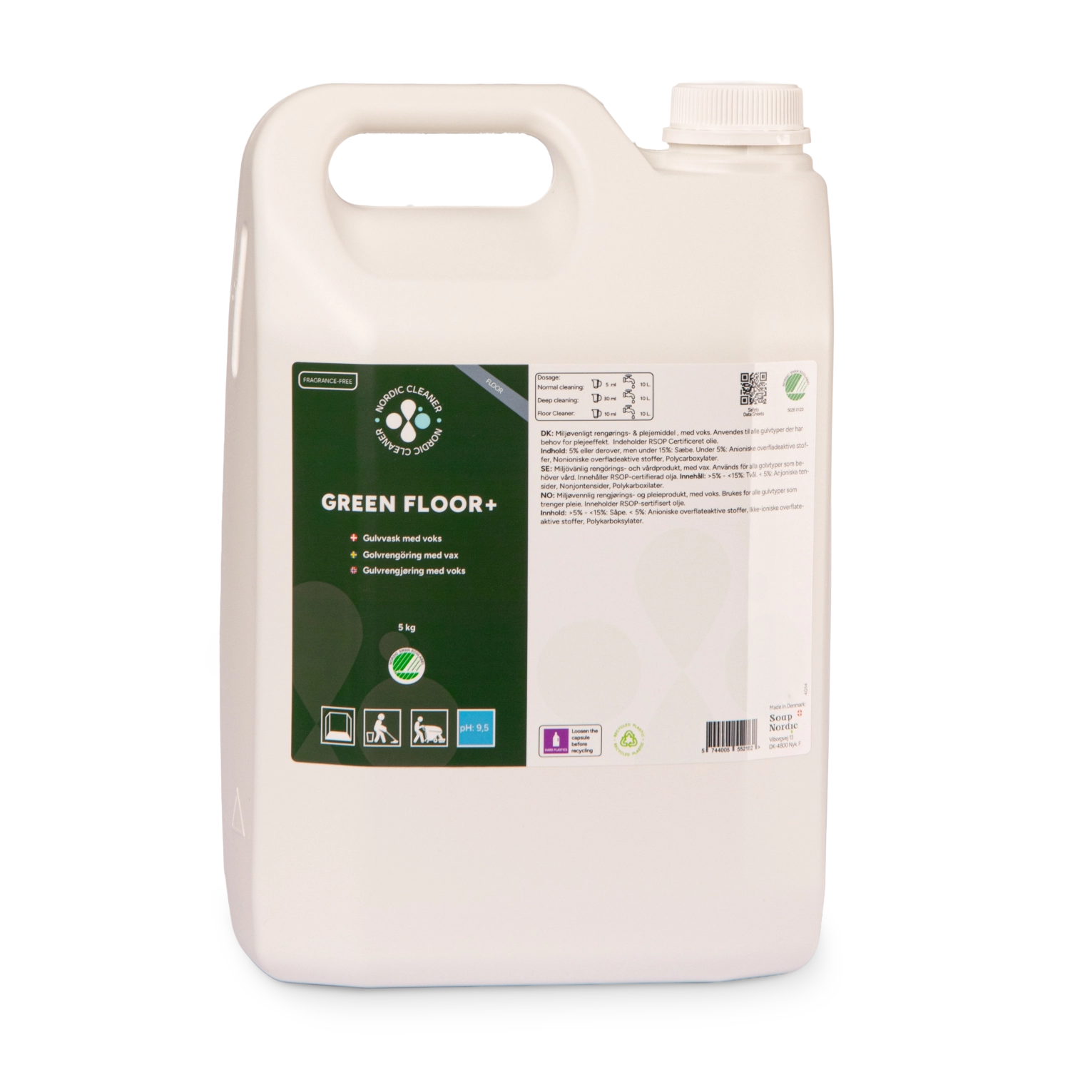Green Floor+ - Gulvvask med voks, uden parfume 3x5 L